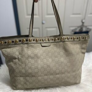 Gucci Beige Stud-Trim GG Canvas Tote in GM size